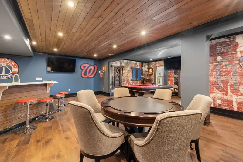 Finished basement remodel with bar and rec room in Findlay, OH
